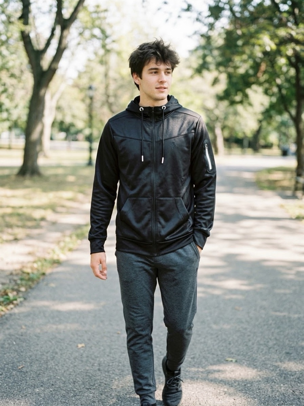 Sz M Spyder Men's Black Hooded Zip Athletic Performance Jacket